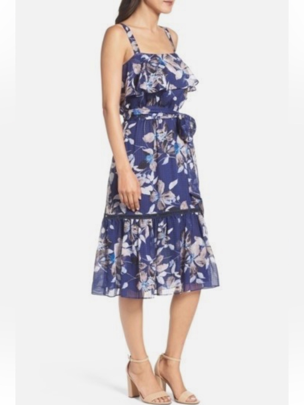 Eliza J Blue Floral Ruffle Midi Dress 14